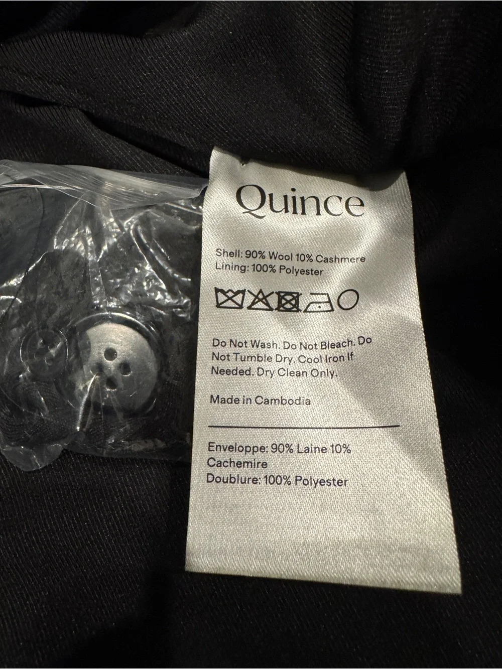 NWT Quince Wool Cashmere Tailored Long Coat Single Button Classic Black XS - Picture 4 of 4